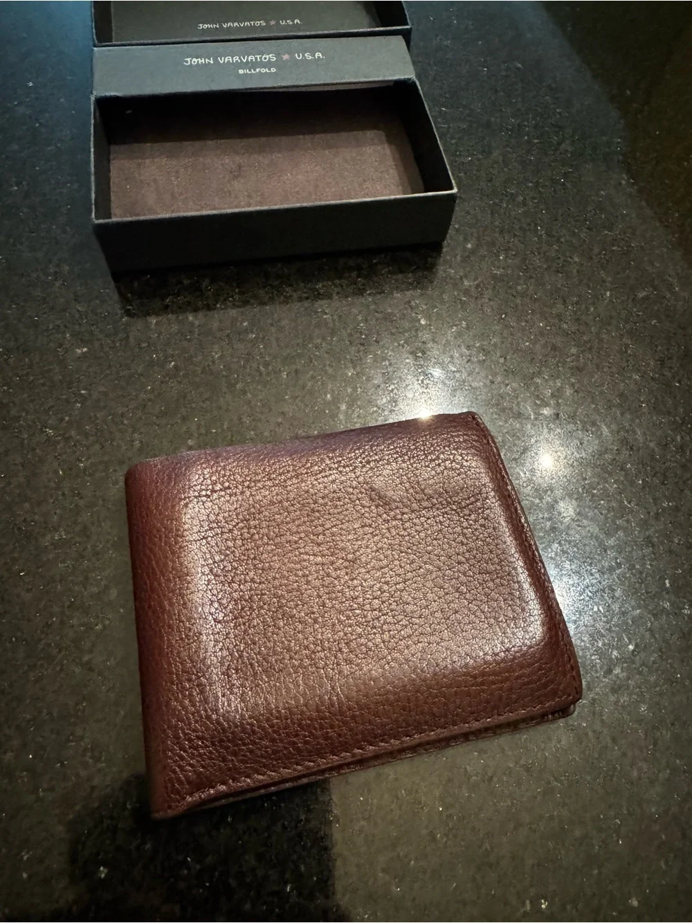 John Varvatos Brown Pebbled Leather Bifold Wallet